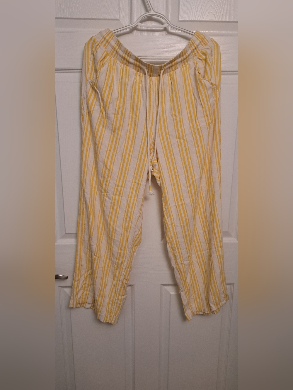 Torrid Yellow and Cream Striped Drawstring Summer Pants Linen 1R